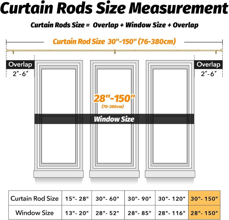 GEEBOBO Gold Curtain Rods for Windows 72 to 144 Inch, 1 Inch Adjustable Heavy Duty Easy Install Curtain Rods Set for Outdoor, Patio, Farmhouse, Bedroom, Living Room (Gold, 30"-150") - Image 5